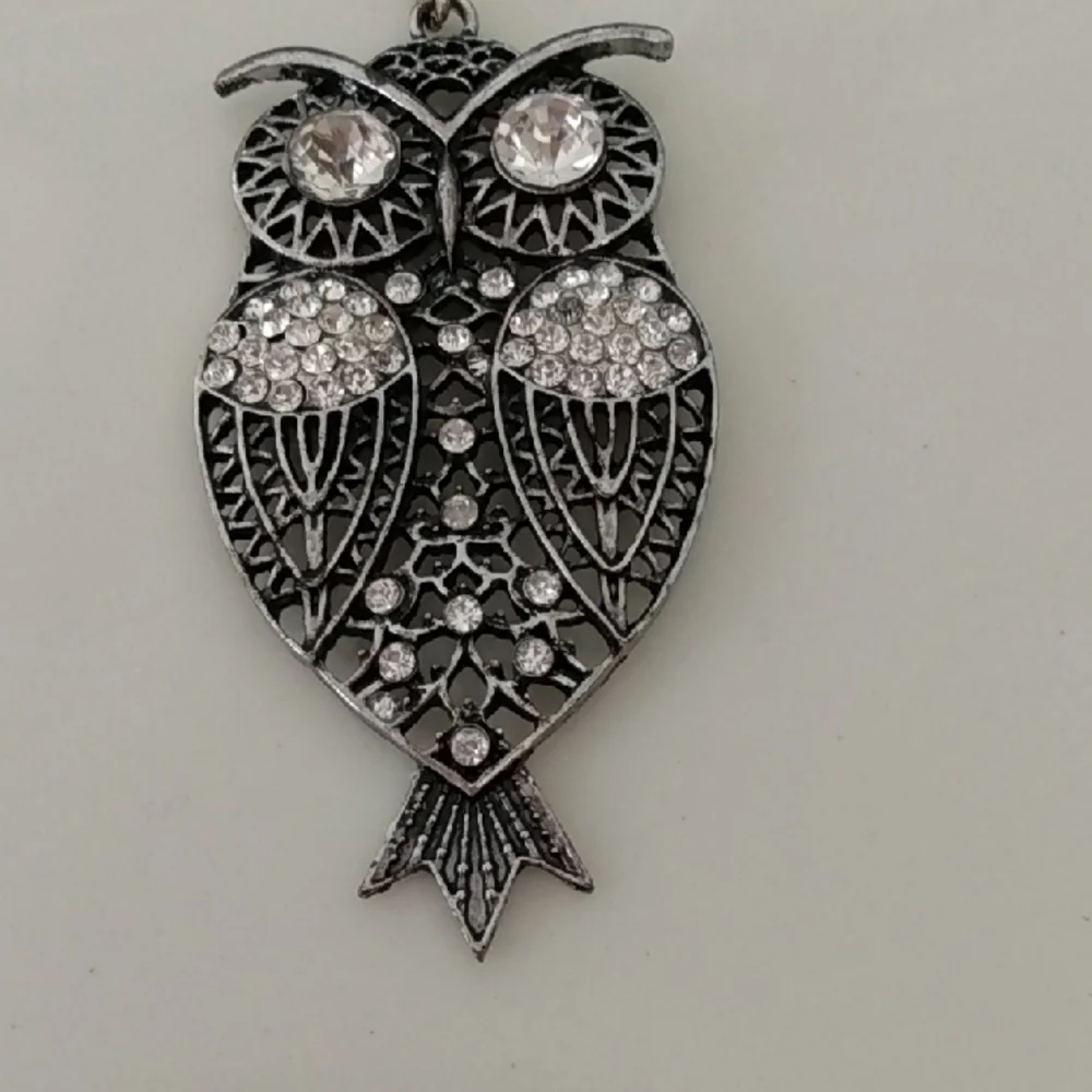 Silver and Rhinestone Owl Keychain Bag Charm Tag Purse Hang Fob